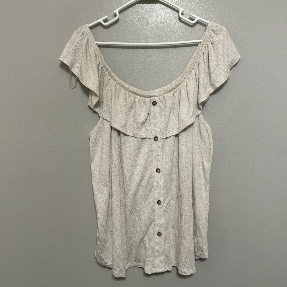 Universal Thread Blouse XXL Oatmeal NEW Ruffle Off-Shoulder Linen Blend Boho